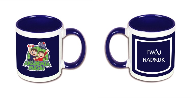 kubek granatowy logo nadruk