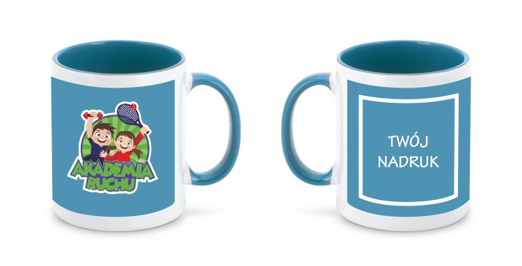 kubek turkusowy logo nadruk