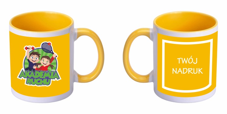kubek żółty logo nadruk