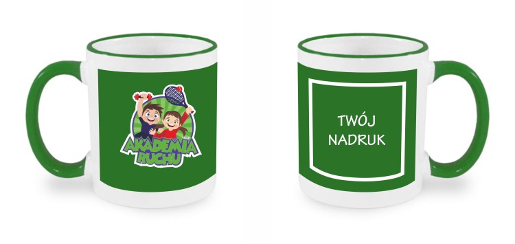 kubek zielona obwódka logo nadruk