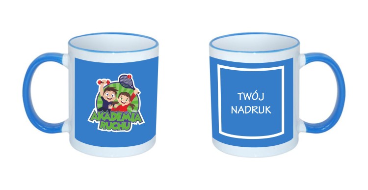 kubek niebieska obwódka logo nadruk