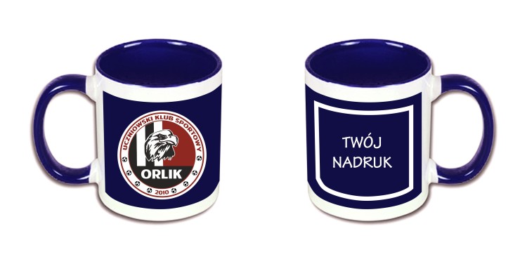 kubek granatowy logo nadruk